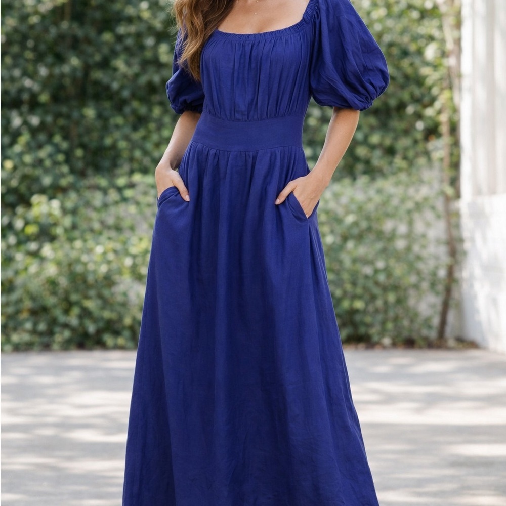 Lilly Pulitzer Royal Blue Maxi Dress with Puff Sleeves